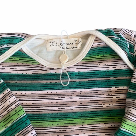 Lil' Lemons For Love & Lemons Striped Organic Onesie 12-18 Months - Picture 2 of 4